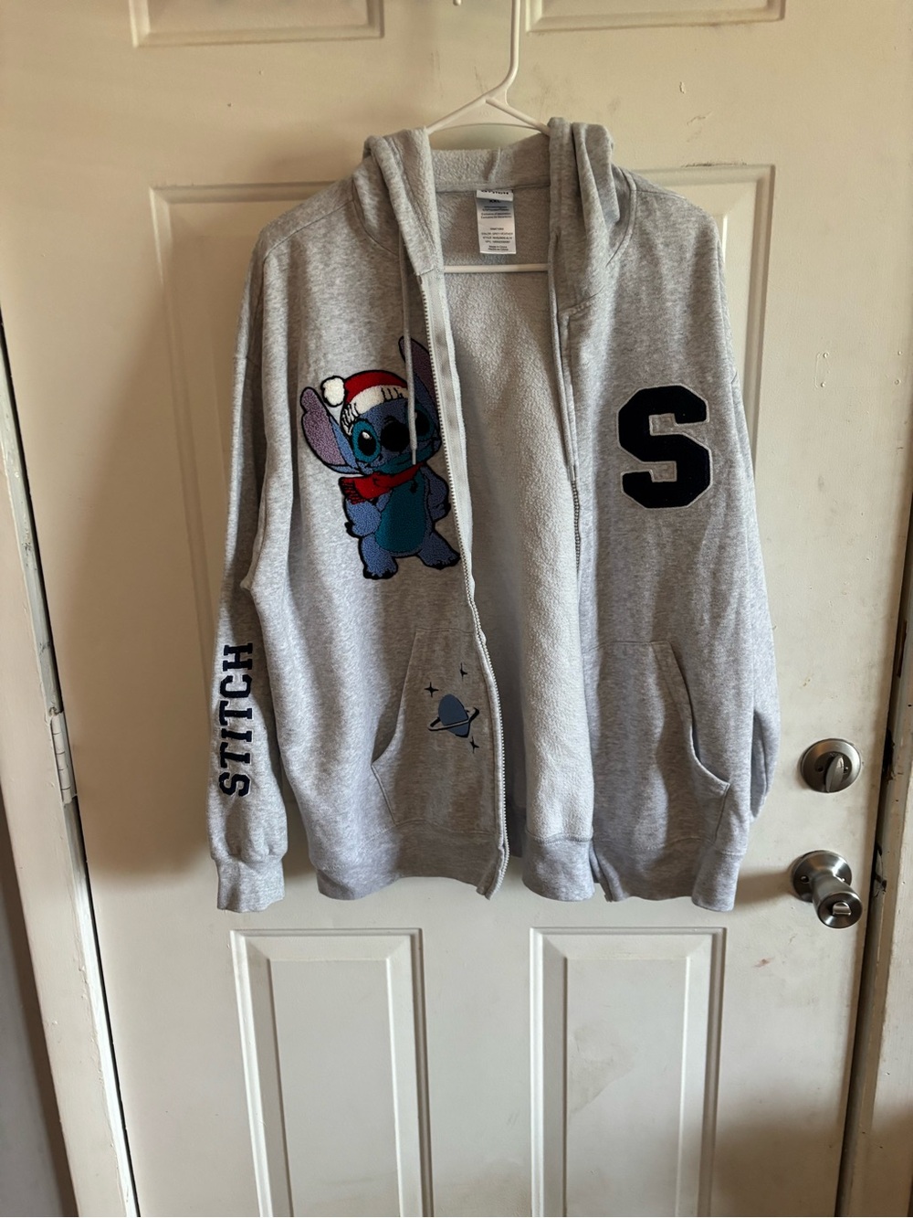 Stitch Graphic Zip-Up Hoodie in Heather Gray MISSING ZIPPER